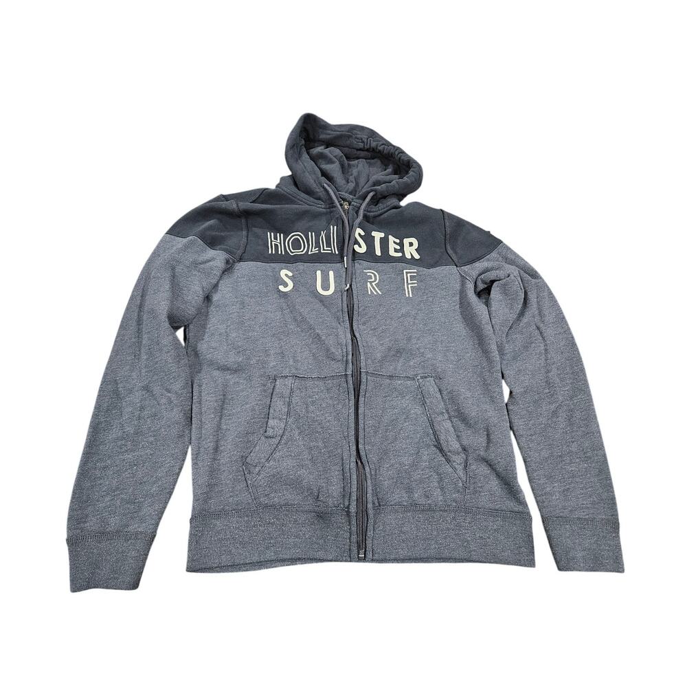 Y2K Style Hollister Surf Zip Hoodie Blue Logo Sweatshirt Women L